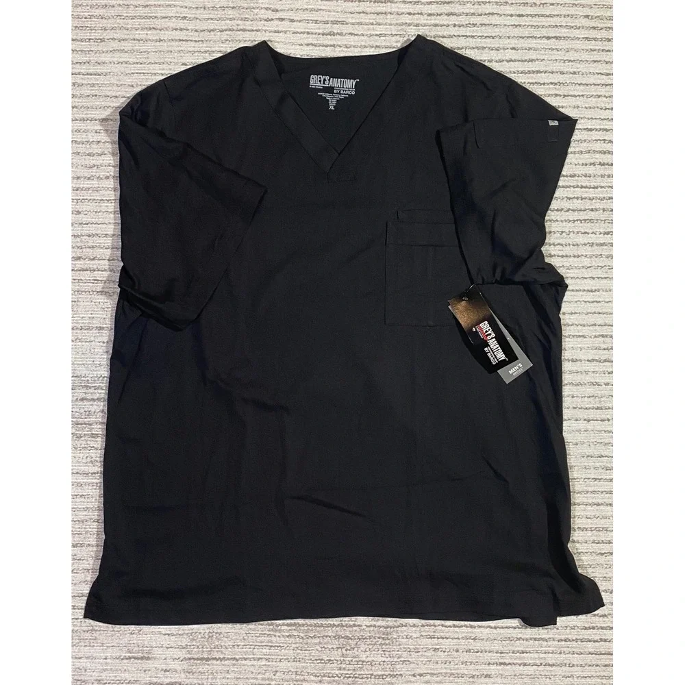 Greys Anatomy by Barco Mens Scrub Top Black V-Neck Pocket XL GVS506